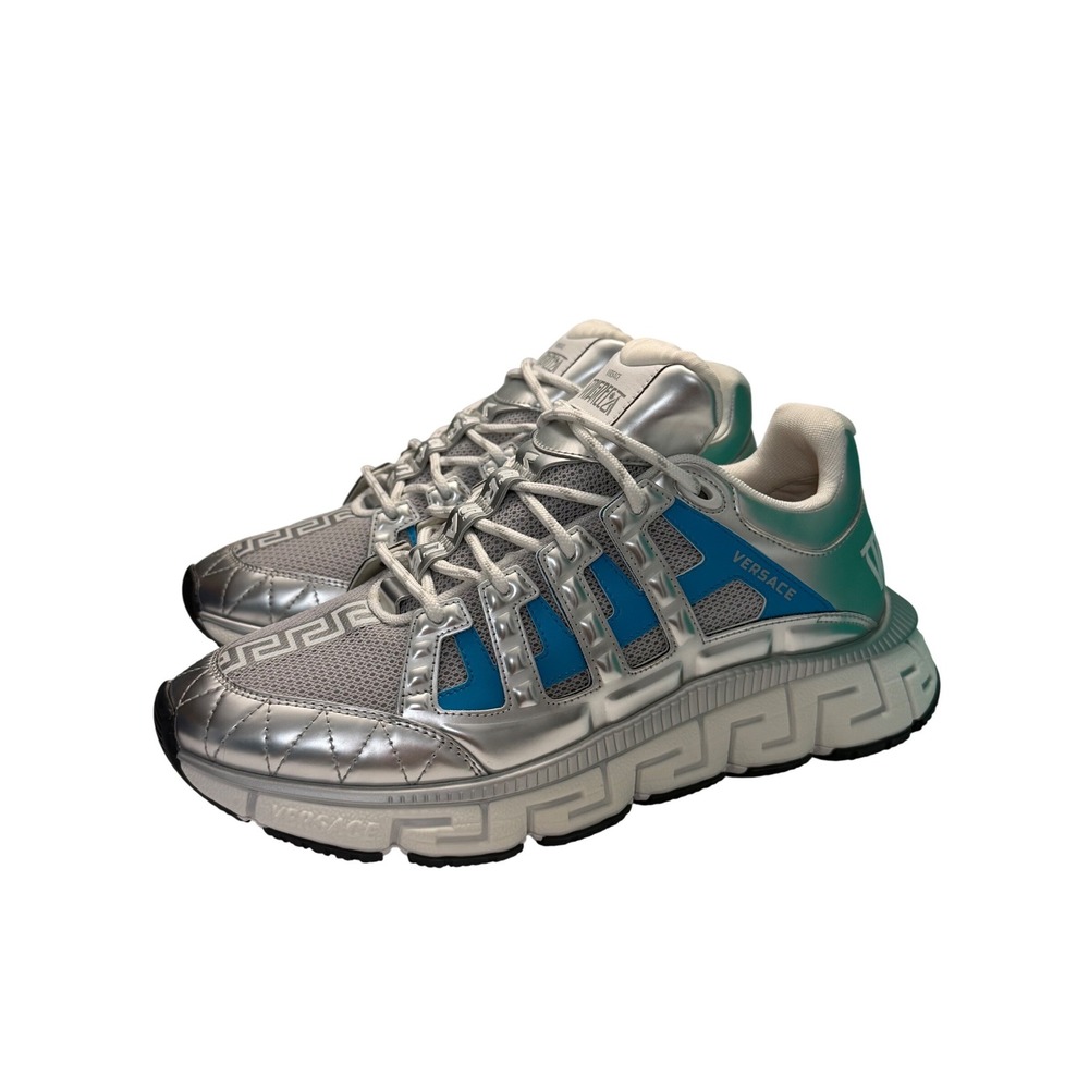 Authentic Versace Trigreca Sneakers Silver Blue Metallic Chunky Platform EU‎ 43